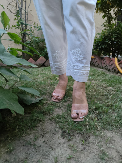 White Stretchable Cotton Chikankari Pant-Custom Made