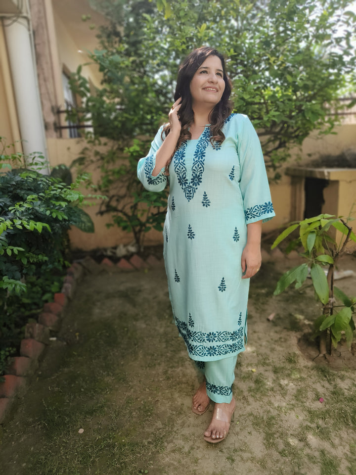 Sky Blue Chikankari Co-ord Set