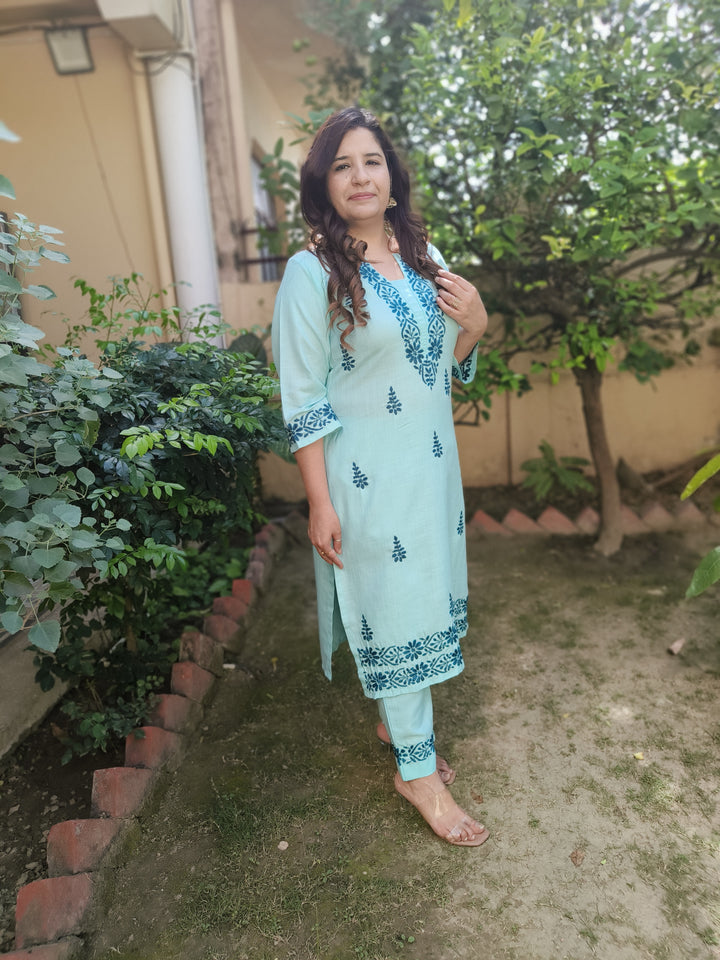 Sky Blue Chikankari Co-ord Set
