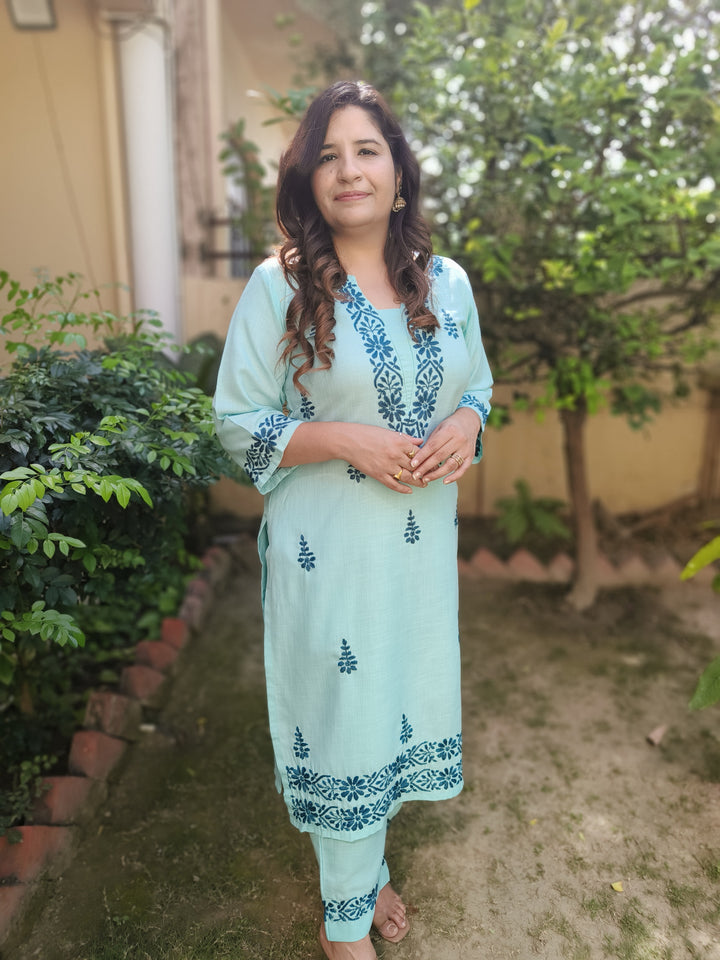Sky Blue Chikankari Co-ord Set