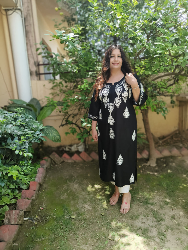 Black Rayon Chikankari Kurta-Custom Made