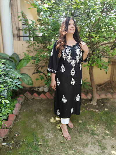 Black Rayon Chikankari Kurta-Custom Made