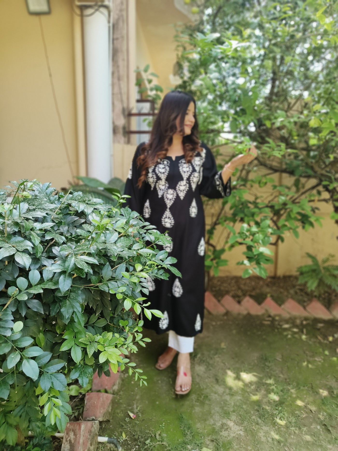 Black Rayon Chikankari Kurta-Custom Made