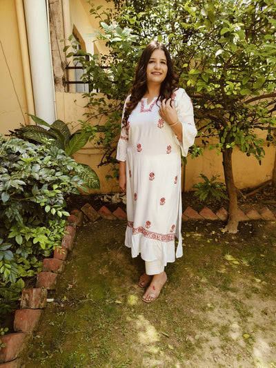 White Rayon Chikankari Kurta