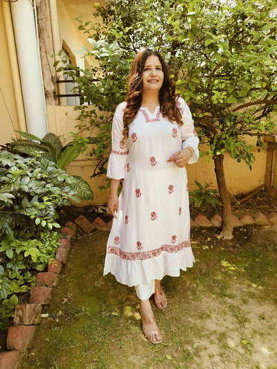 White Rayon Chikankari Kurta