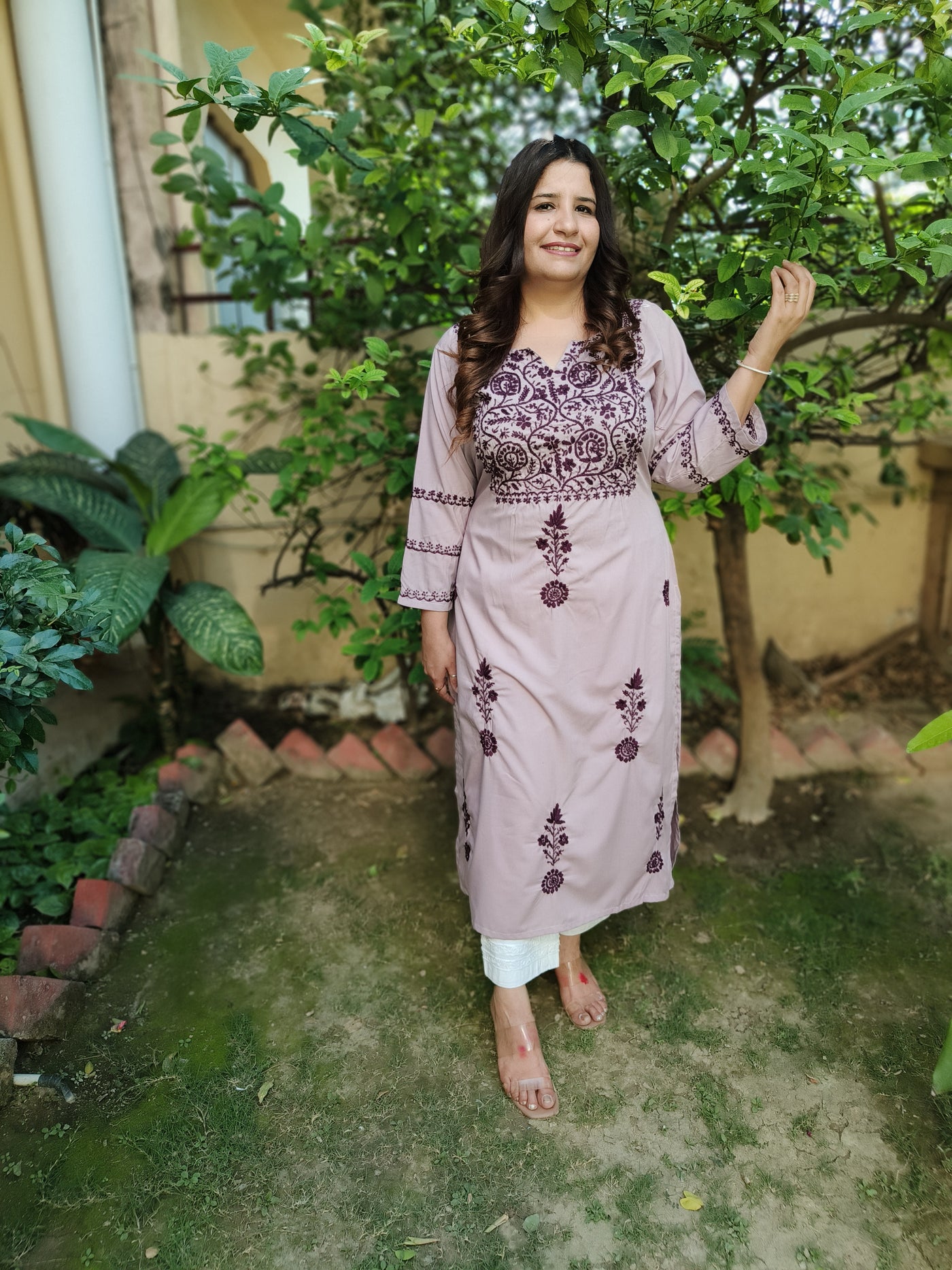 Mauve Modal Chikankari Kurta