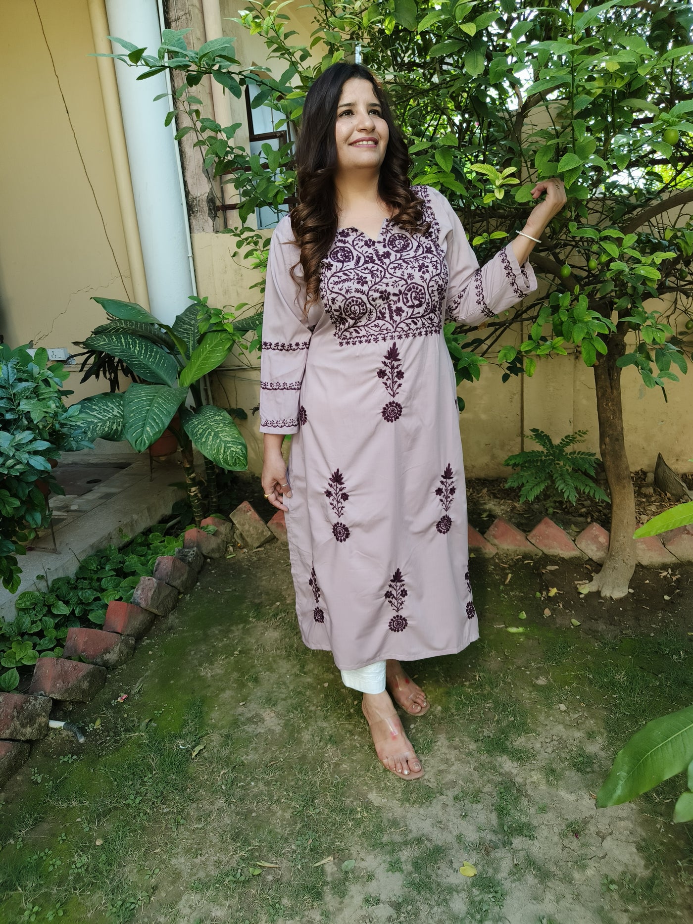 Mauve Modal Chikankari Kurta