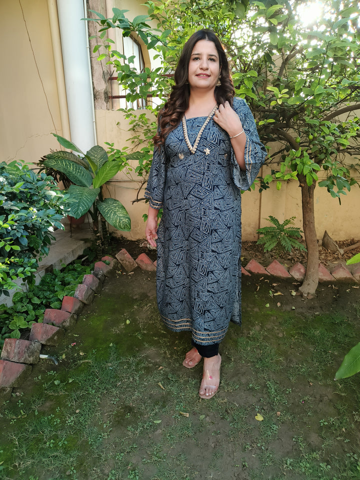 Navy Blue Printed Cotton Set