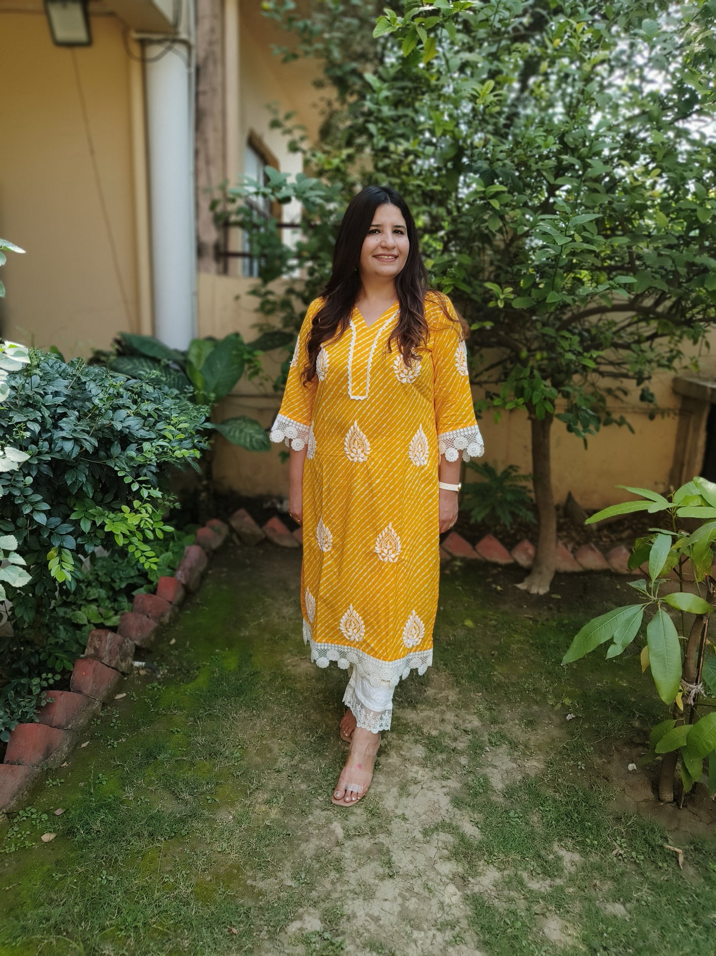 Yellow Printed Cotton Chikankari Kurta -Custom Made