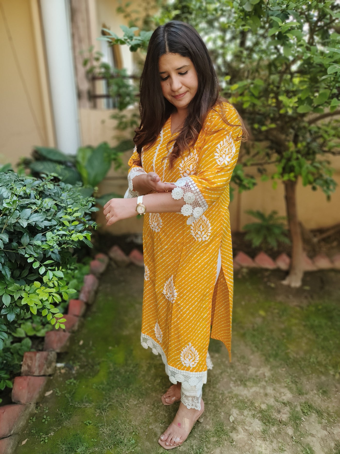 Yellow Printed Cotton Chikankari Kurta