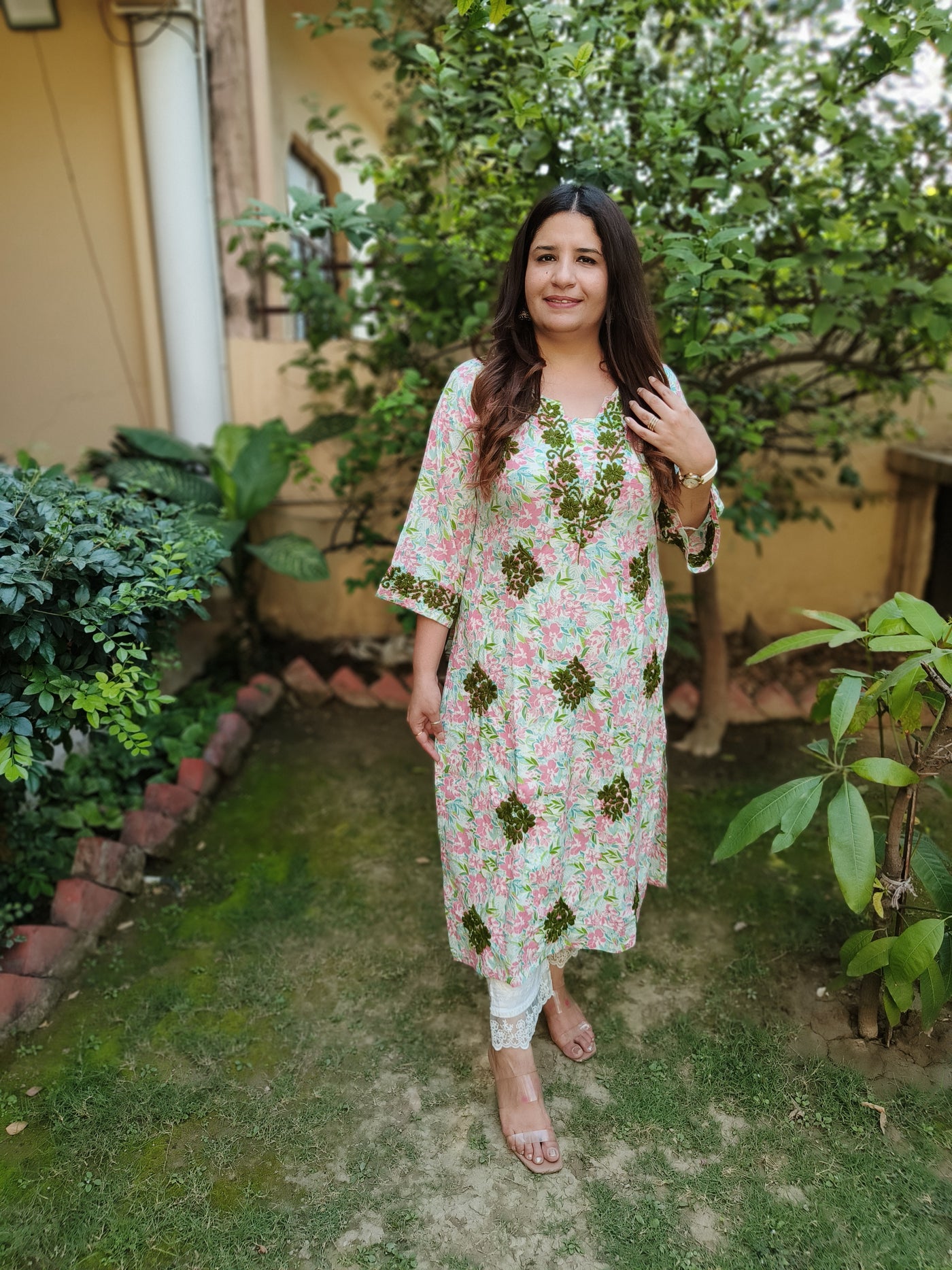 Multi Printed Cotton Chikankari Kurta