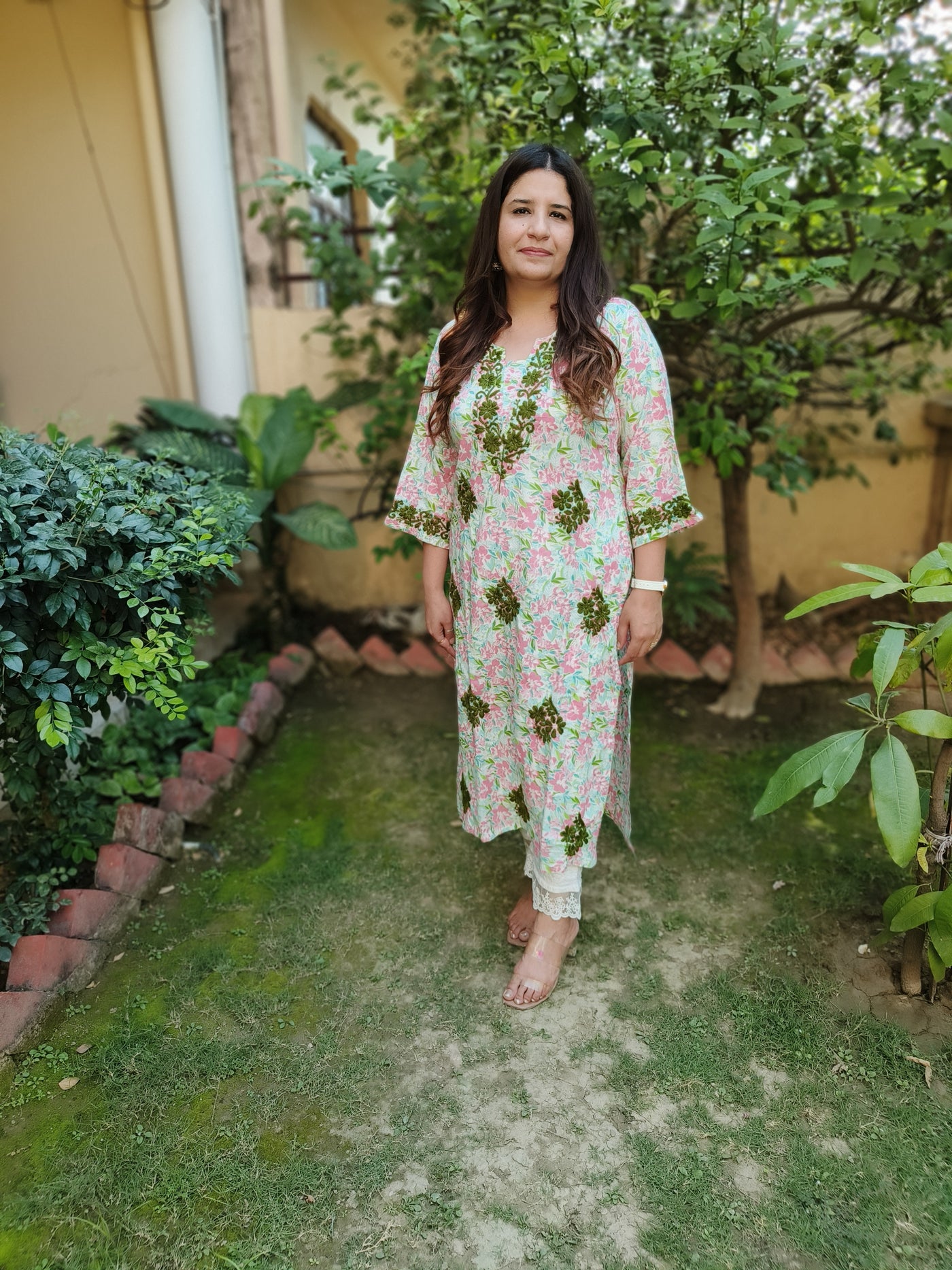 Multi Printed Cotton Chikankari Kurta