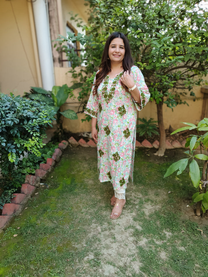 Multi Printed Cotton Chikankari Kurta