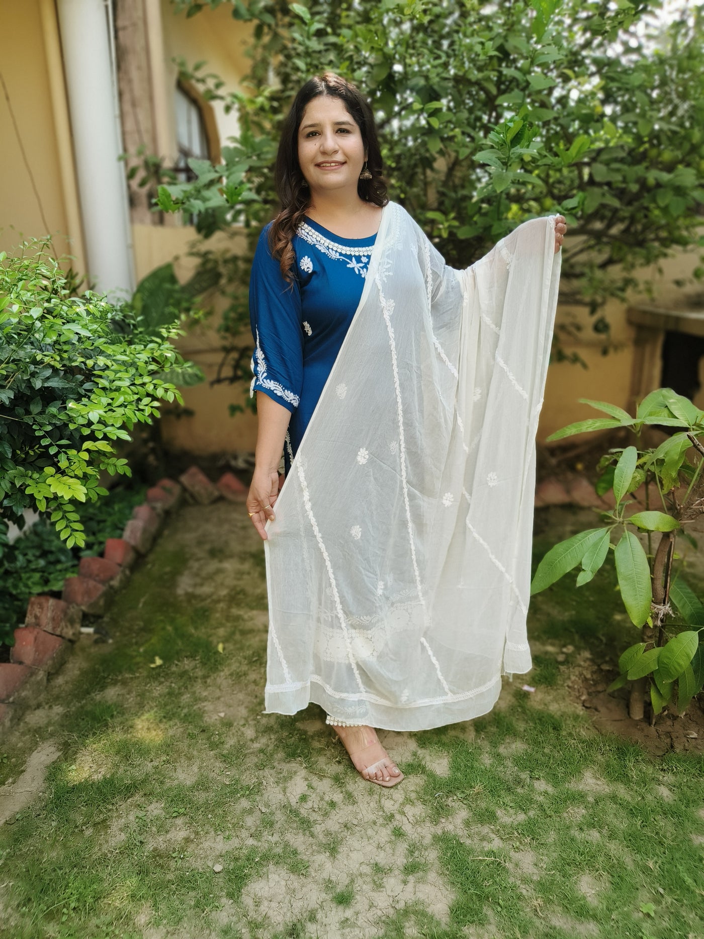 White Shifon Chikankari Dupatta