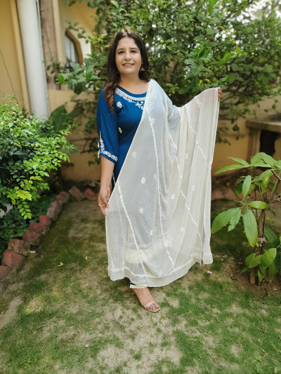 White Shifon Chikankari Dupatta