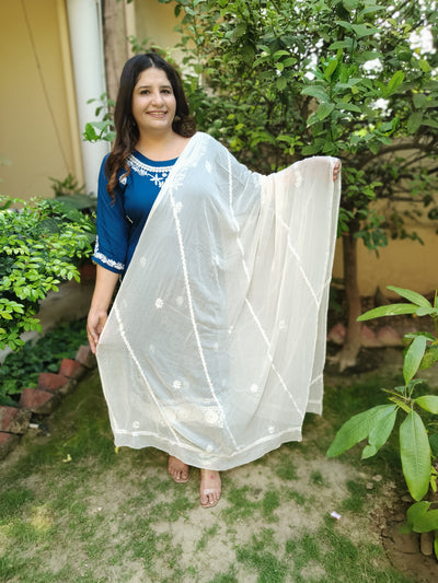 White Shifon Chikankari Dupatta