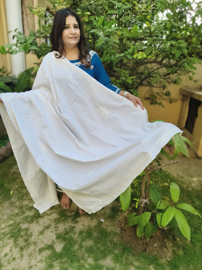 White Cotton Chikankari Dupatta