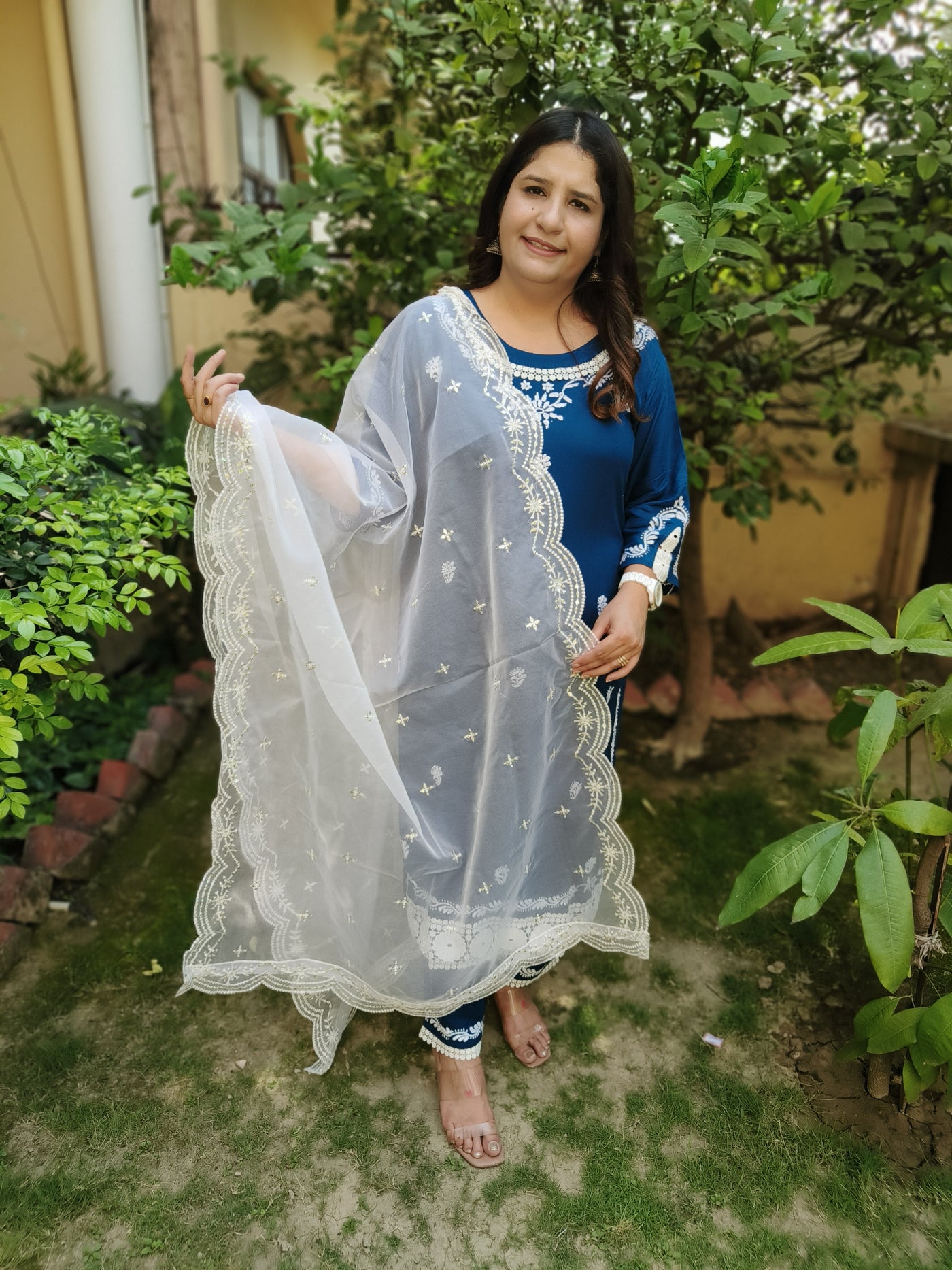 White Organza Chikankari Dupatta