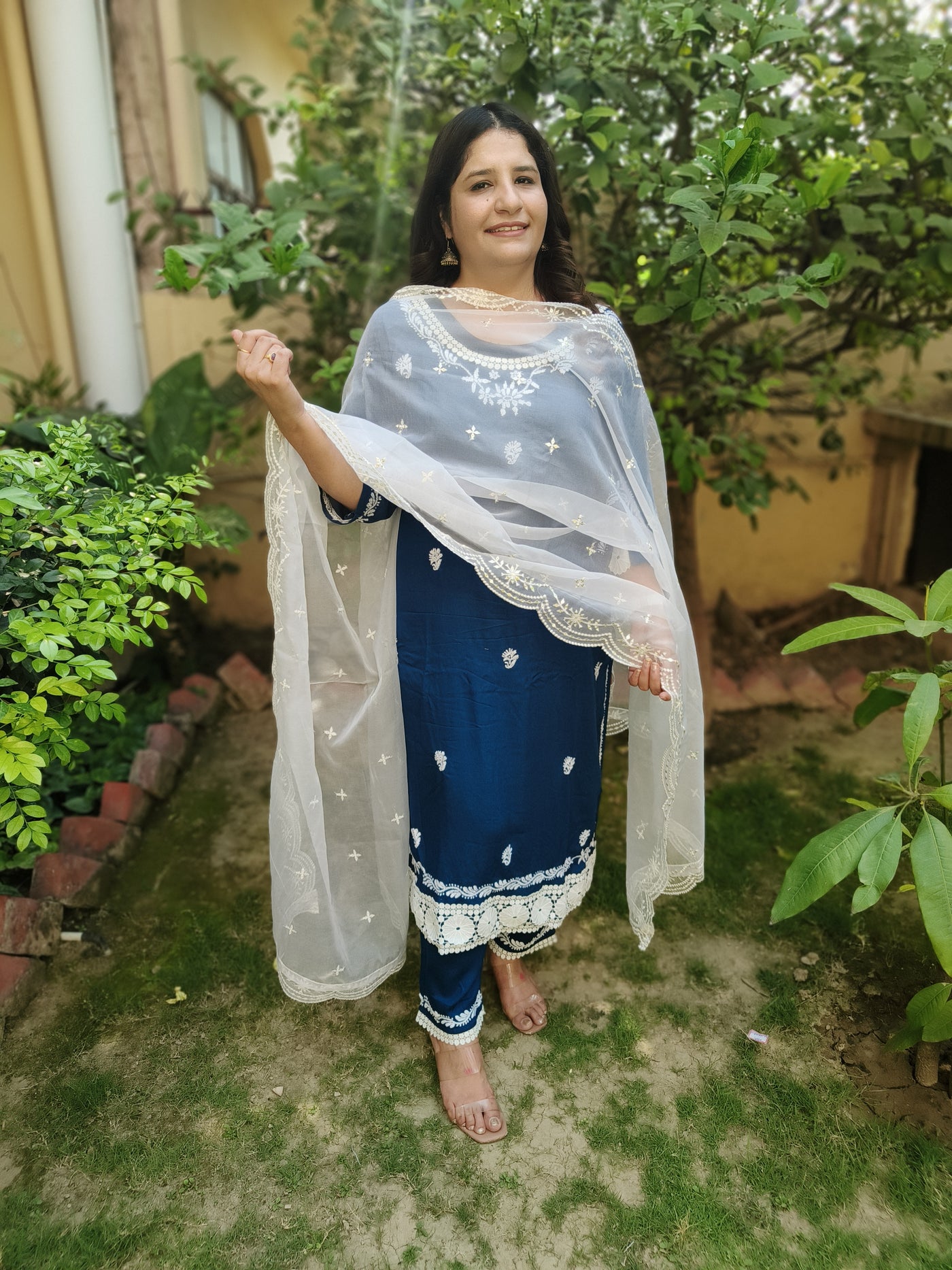 White Organza Chikankari Dupatta