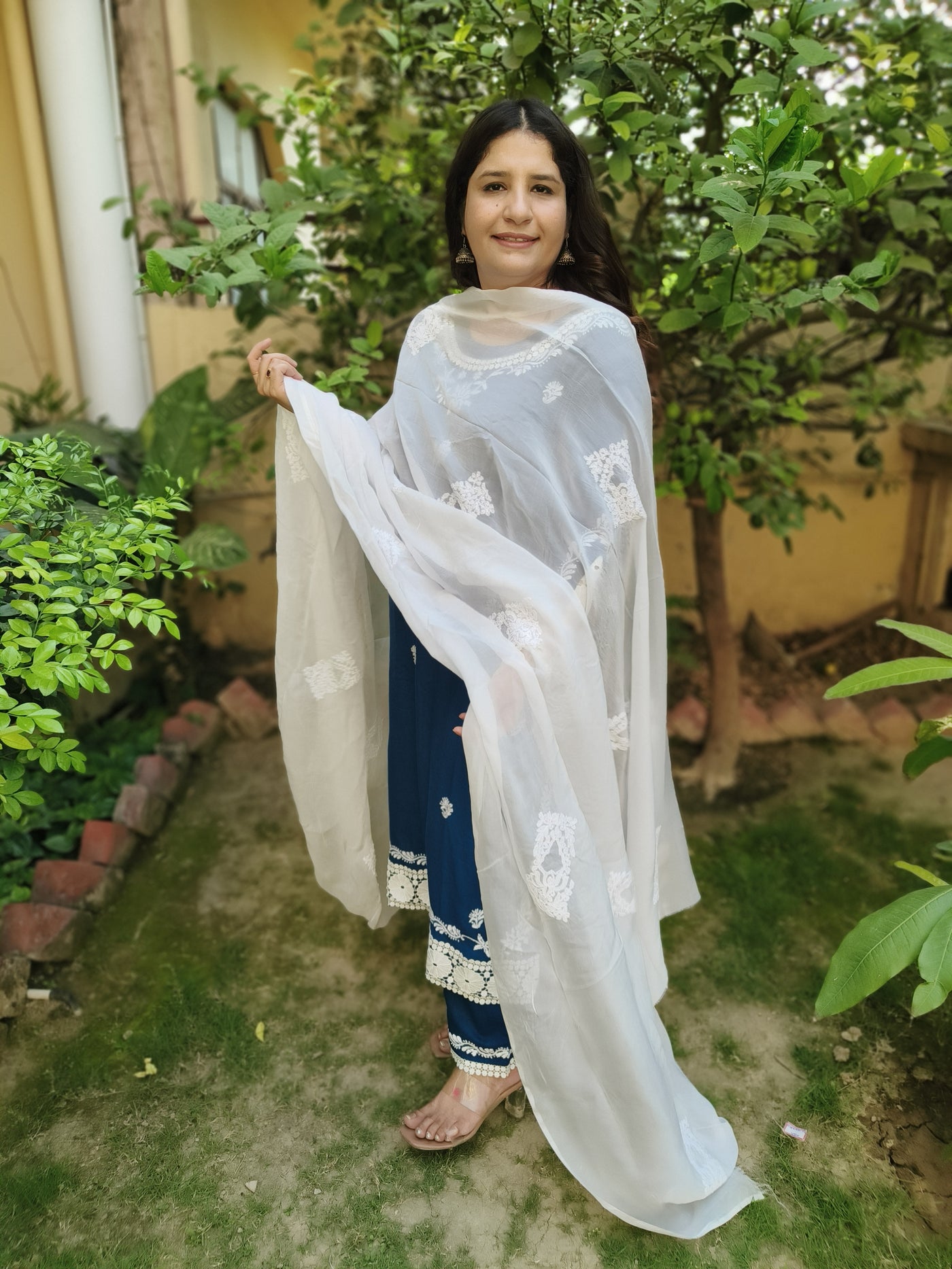 White Organza Chikankari Set