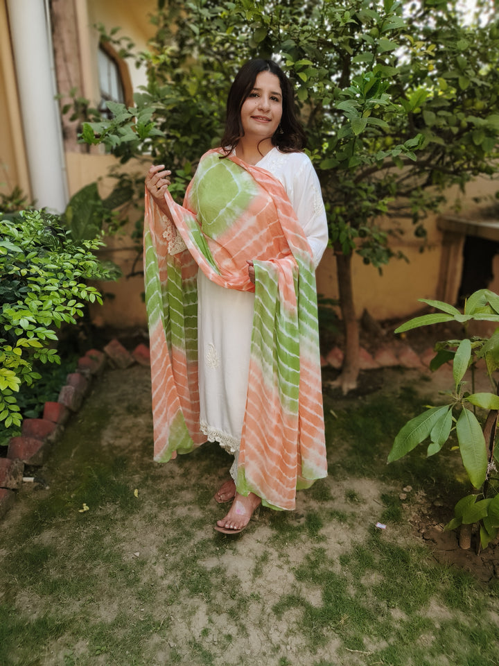 Orange And Green Chiffon Dupatta