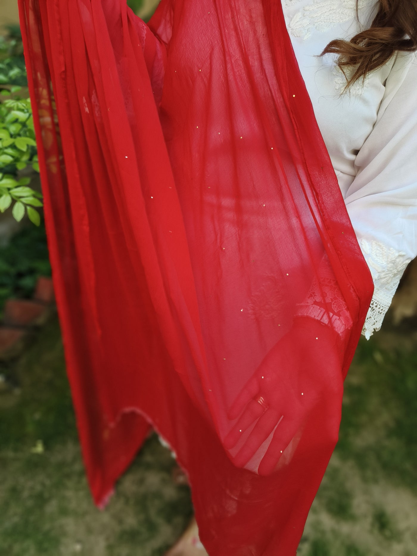 Red Chiffon Dupatta