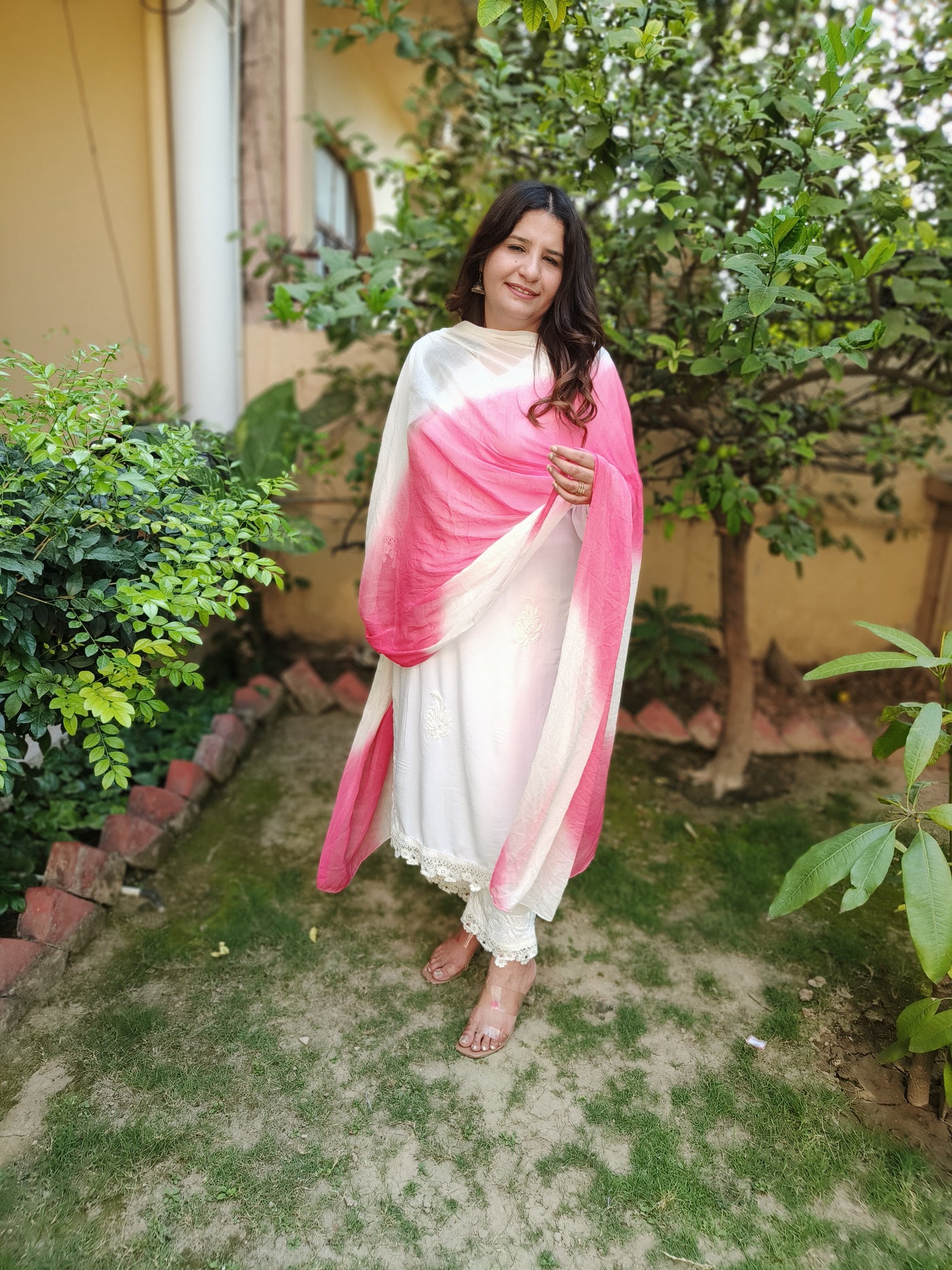 Pink And White Chiffon Dupatta