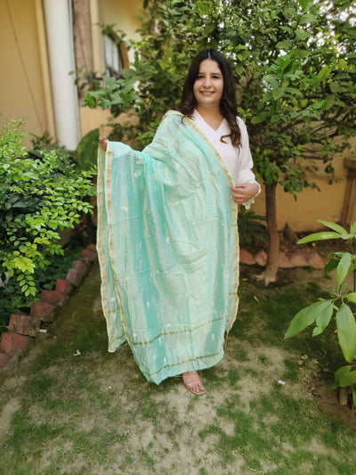 Sea Green Cotton Chikankari Dupatta