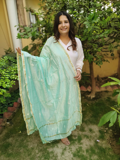 Sea Green Cotton Chikankari Dupatta