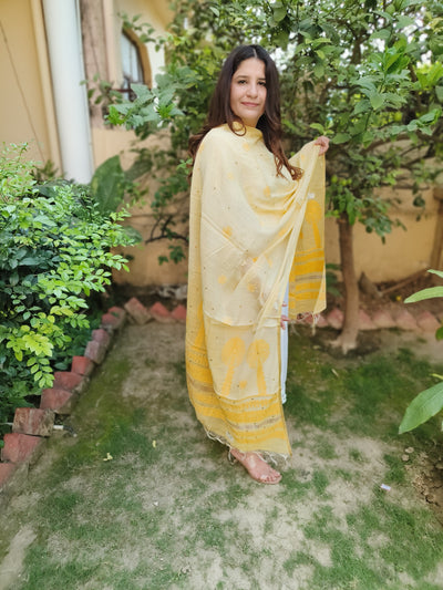 Yellow Chikankari Cotton Dupatta