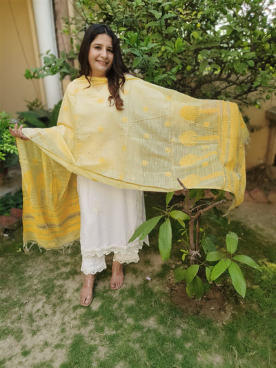 Yellow Chikankari Cotton Dupatta