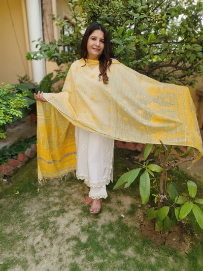 Yellow Chikankari Cotton Dupatta