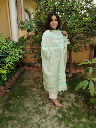 Sea Green Cotton Chikankari Dupatta