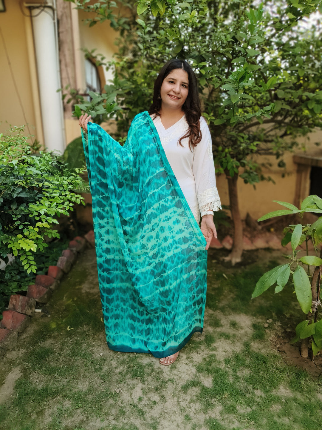 Sea Green Leheriya Dupatta