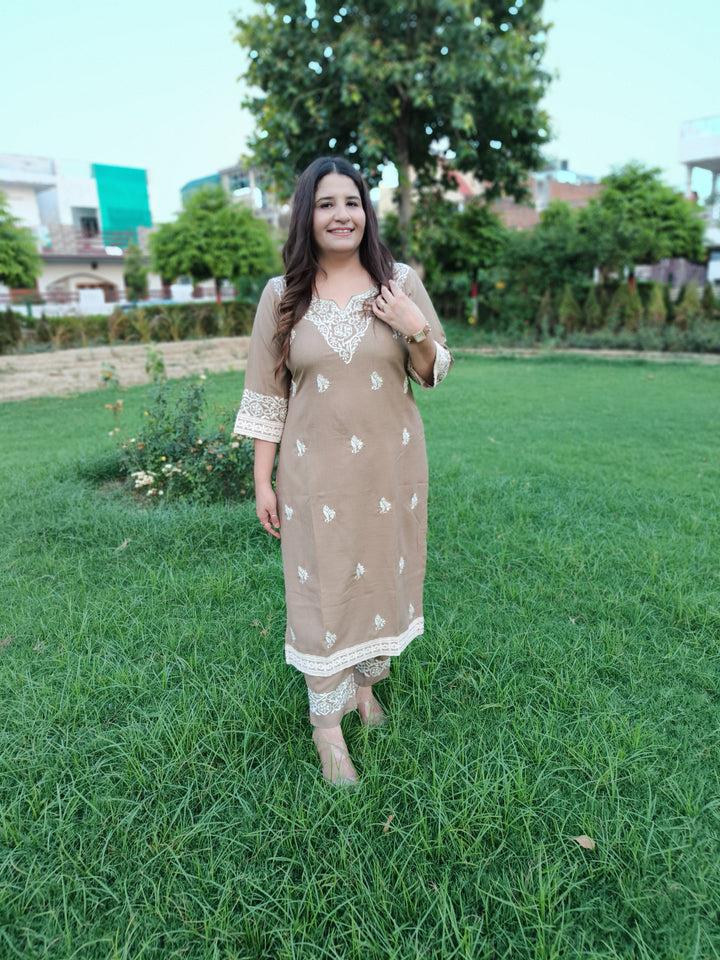Light Brown Chikankari Co-ord Set
