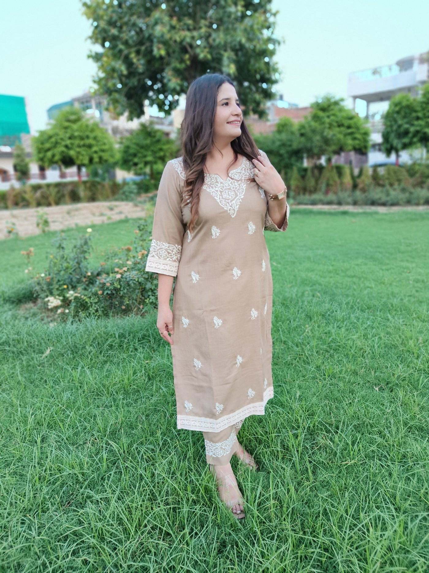 Light Brown Chikankari Co-ord Set