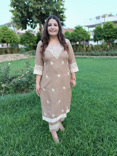 Light Brown Chikankari Co-ord Set