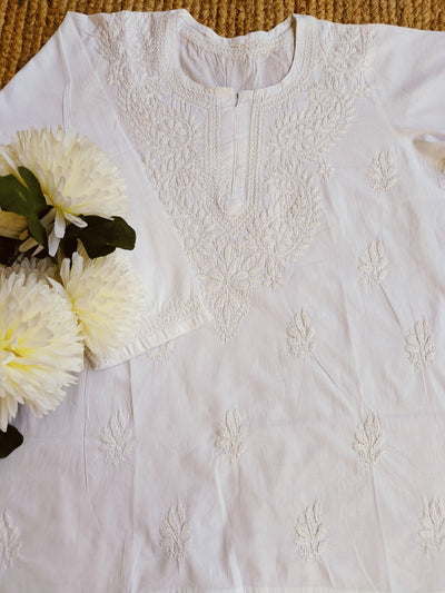 White Cotton Chikankari Short kurta