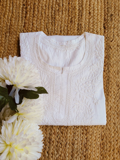 White Cotton Chikankari Short kurta