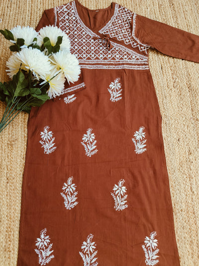 Rust Cotton Chikankari kurta