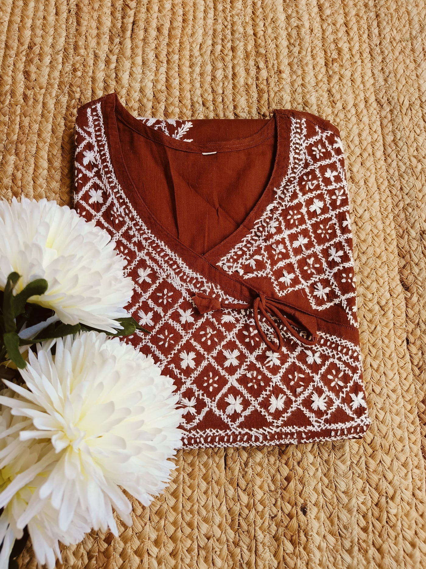 Rust Cotton Chikankari kurta