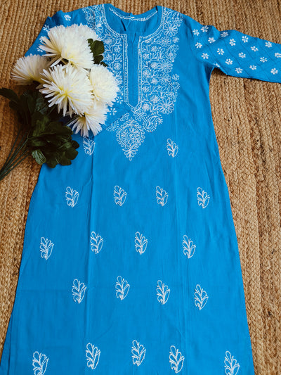 Blue Cotton Chikankari kurta