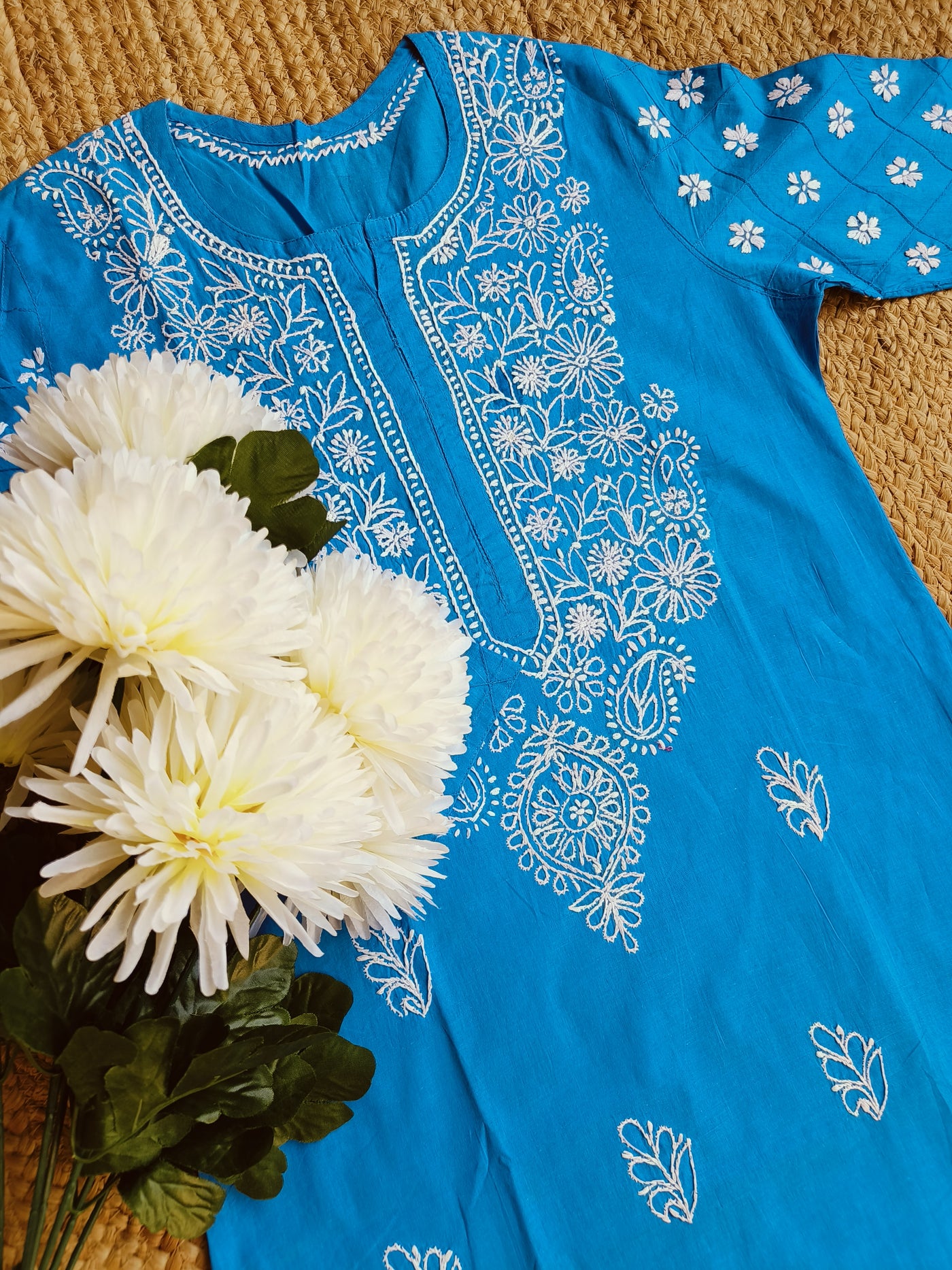 Blue Cotton Chikankari kurta