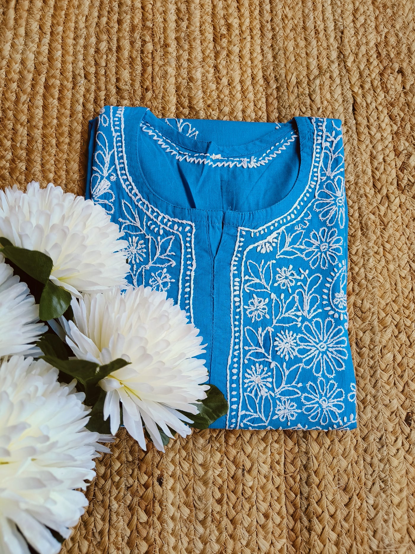 Blue Cotton Chikankari kurta