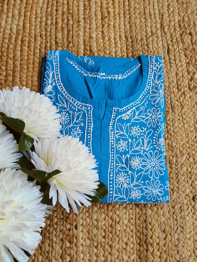 Blue Cotton Chikankari kurta