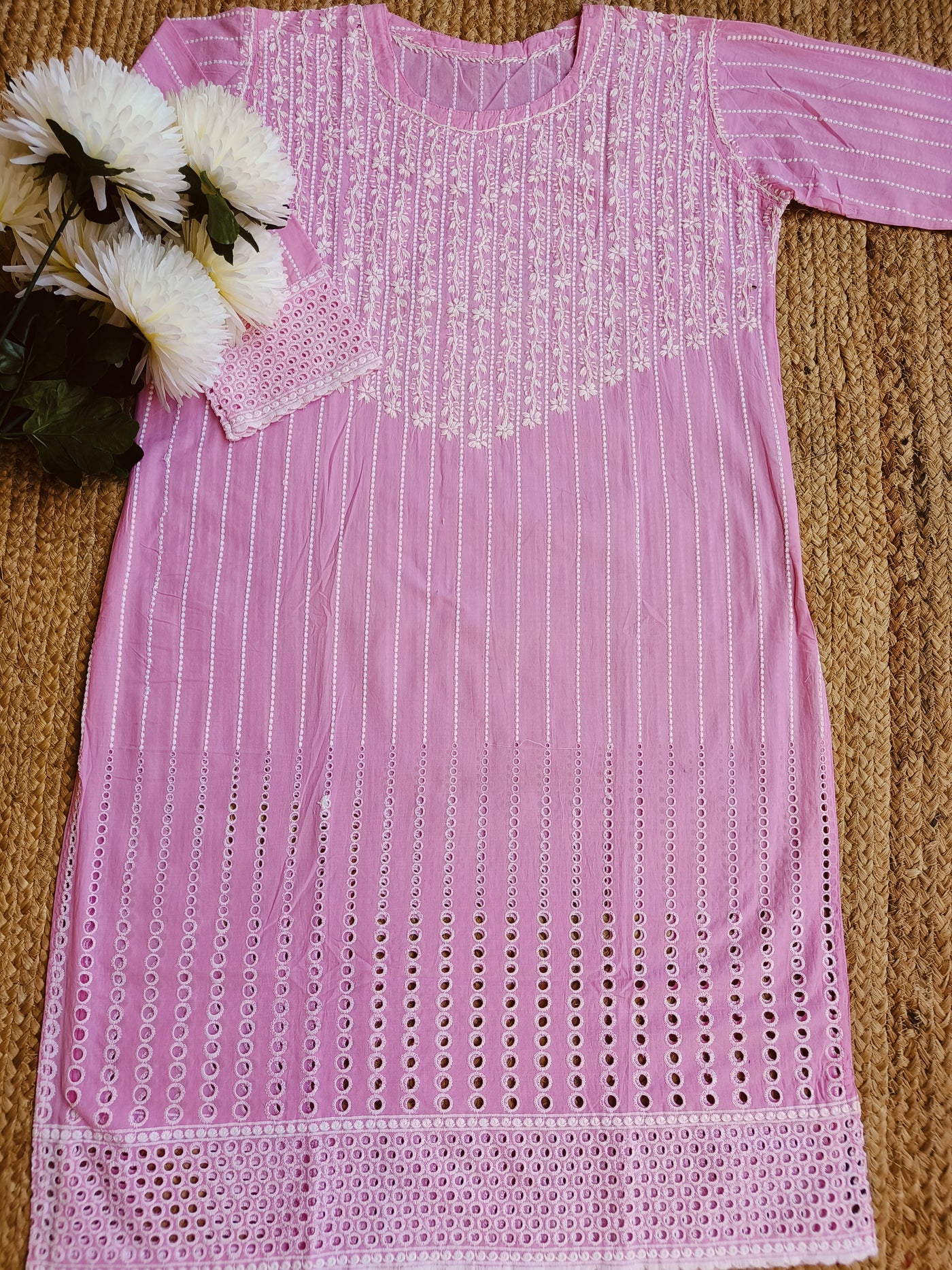 Pink Cotton Chikankari kurta