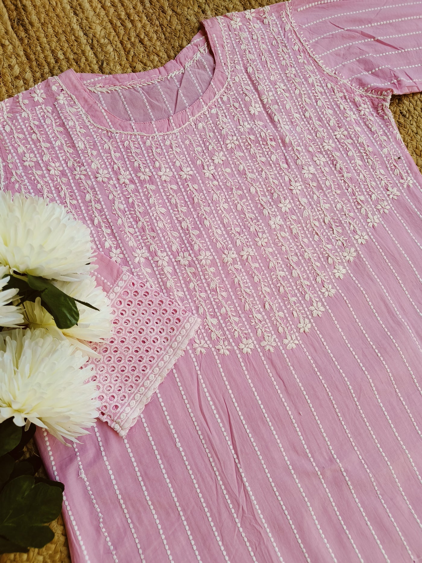 Pink Cotton Chikankari kurta