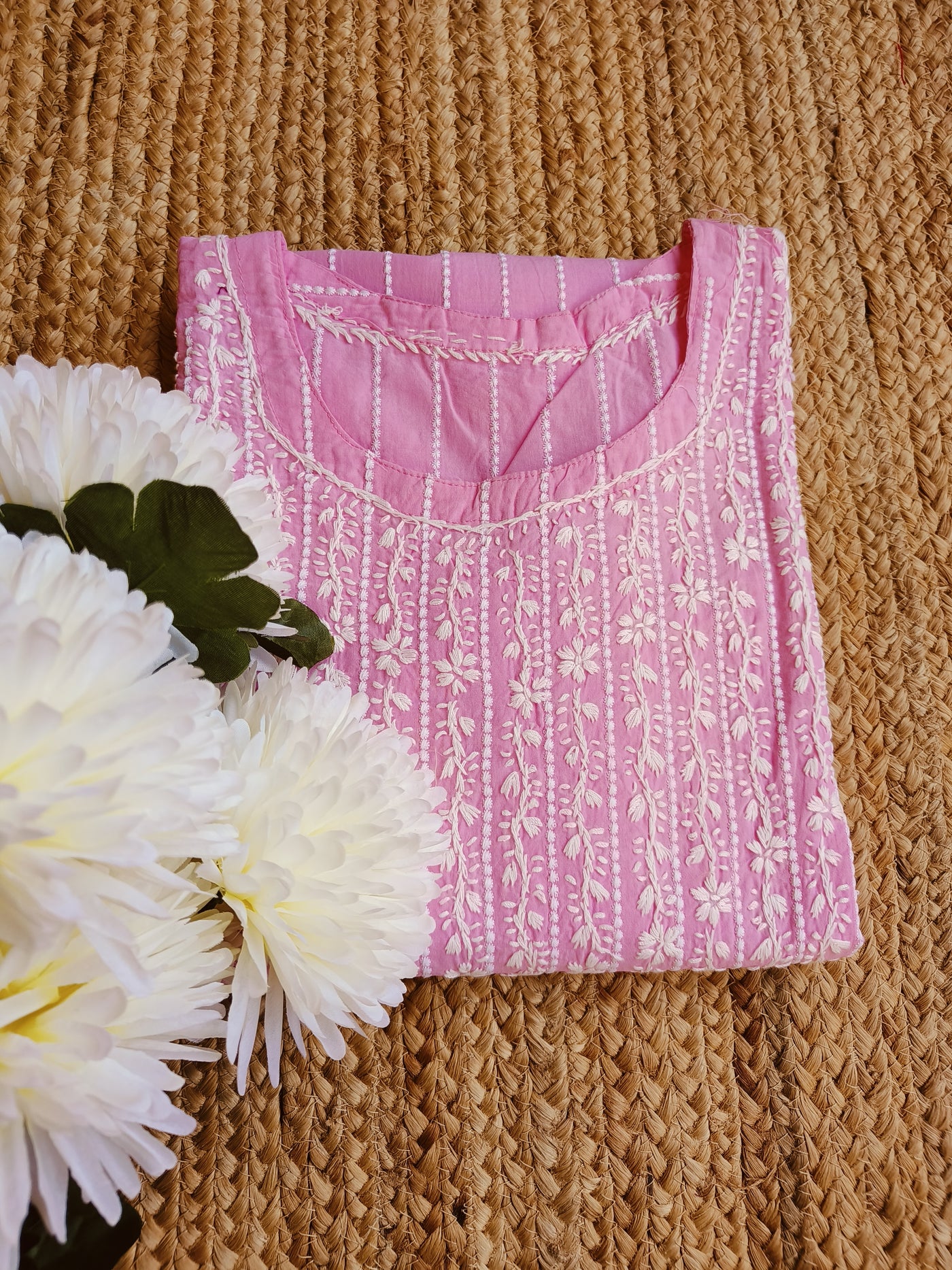 Pink Cotton Chikankari kurta