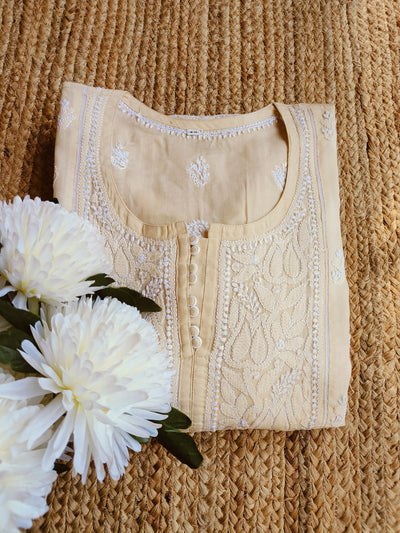 Beige Cotton Chikankari A-Line kurta