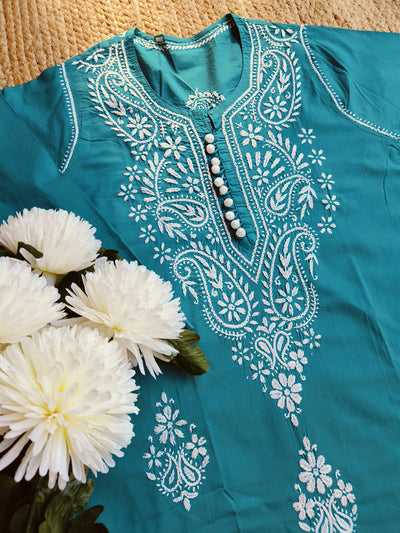 Sea Blue Cotton Chikankari kurta